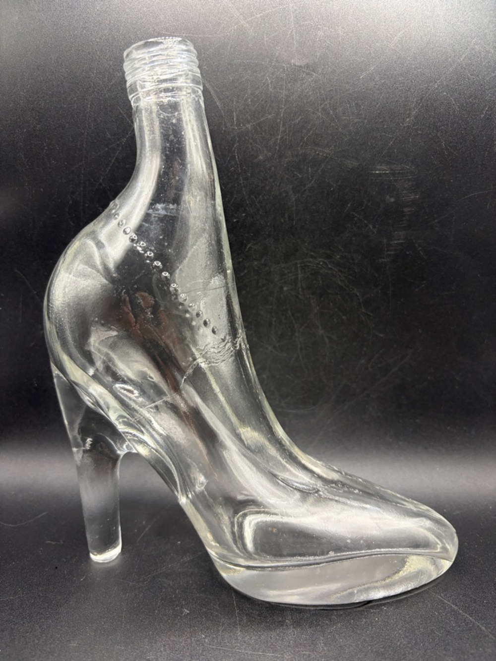 Vintage Glass Bottle Stiletto Clear High Heel Shoe Bottle Vessel Barware Novelty